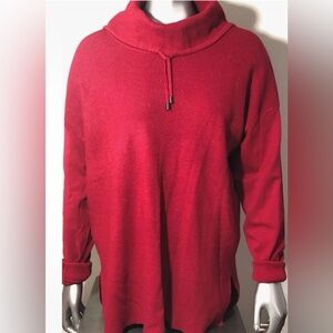 Jones New York Signature Sweater Womens Medium Red Cowl Neck Drawstring Holidays
